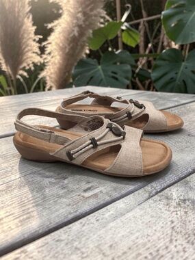 Minnetonka Silvie Slingback Sandals Womens 7W Beige Braided Comfort Boho Shoes
